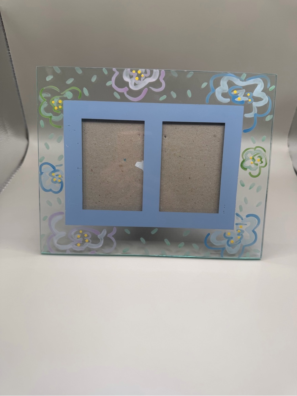 Vintage Burnes of Boston Hand Painted Floral Double Glass Photo Frame